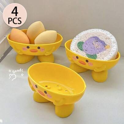 Cute Yellow Duck Soap Dish With Drainage Hole, Can Also Be Used As Decorative Tray, Cartoon Creative Soap Holder, Durable Bathroom/Washroom Soap Dish, Soap Holder, Storage Rack