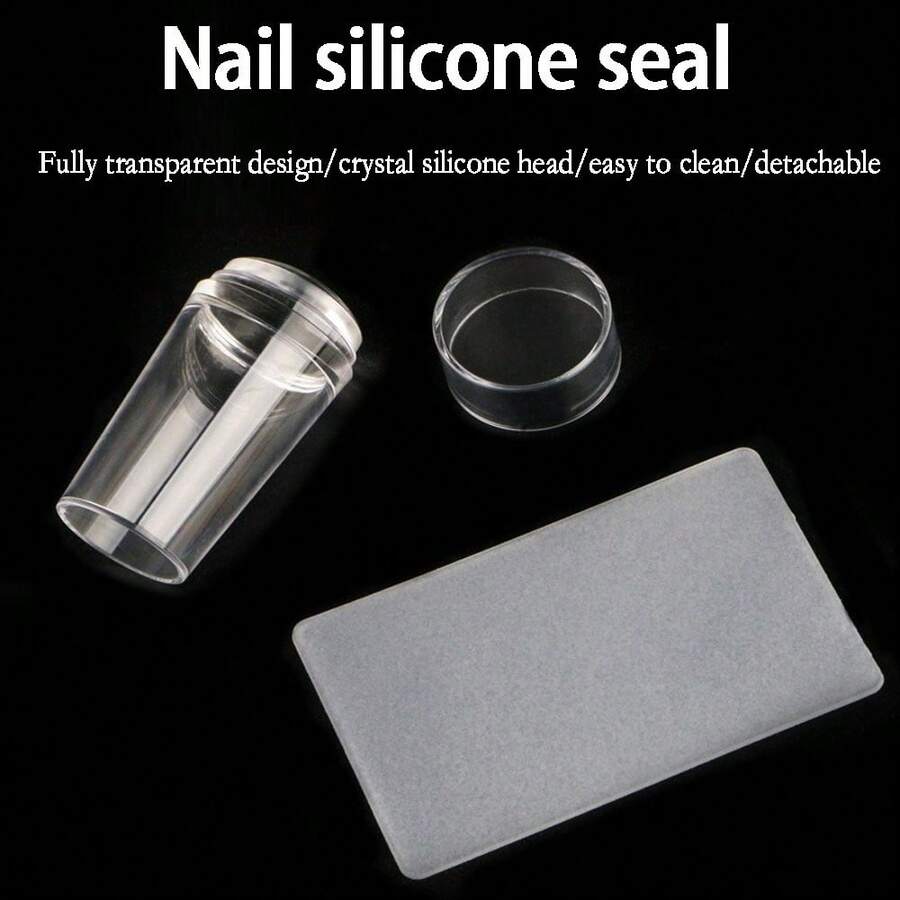2 tấm dập móng nghệ thuật bằng silicon, tấm dập móng nghệ thuật bằng silicon trong suốt, thiết kế kiểu Pháp dùng cho sơn móng tay và dụng cụ gạt.