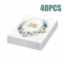 80/40/20pcs 13 * 13 Inch Eucalyptus Leaf Flower Themed Disposable Napkins, Made Of Pink/Light Orange Flowers Forming A Wreath, Paired With Golden Strokes And Hot Stamping The Words "Happy Birthday", Used For Outdoor Birthday Picnics, Family Birthday Banquets, Light Luxury Parties, Wedding Banquets, And Restaurant Decorations - View 15
