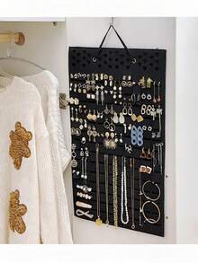 Extra Large 1 Piece Hanging Jewelry Storage Strap, Felt Earring Stand Holds 300 Pairs, Compact Design, Soft Material, Earring Stand Earring Display Hanging Storage Box For Women Girls - Multicolor - View 8