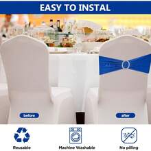 150 Pieces Spandex Stretch Chair Sashes Bows Elastic Chair Cover Bands Ties With Slider Wedding Party Reception Events Universal Ceremony Banquet Decorations (Gold) - Blue - View 5