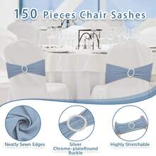 150 Pieces Spandex Stretch Chair Sashes Bows Elastic Chair Cover Bands Ties With Slider Wedding Party Reception Events Universal Ceremony Banquet Decorations (Gold) - Dusty Blue - View 3