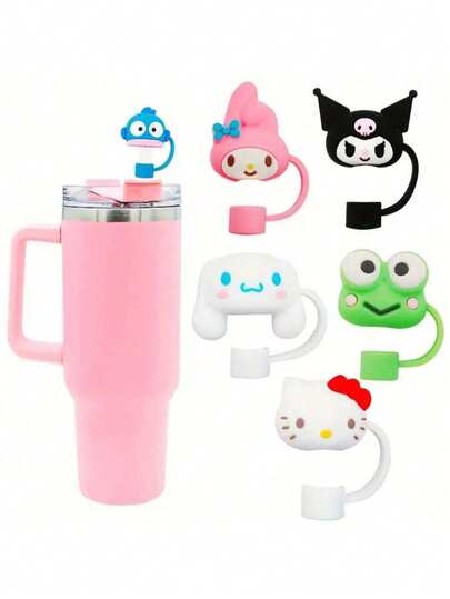  1/3/6pcs Sanrio Hello Kitty & Cool Lomi PVC Straw Cover For Cup, Reusable Cartoon Straw Dispenser With Straw Head - Cute And Durable Random Color