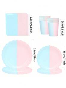 10 pezzi/20 pezzi/50 pezzi/80 pezzi Piatti di carta, tovaglioli, bicchieri a tema Gender Reveal, colore rosa chiaro e blu chiaro, adatti per festa di nascita, compleanno, decorazione per matrimonio per bambino e bambina - Multicolore - Visualizzare 2