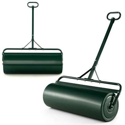  COSTWAY Metal Lawn Roller With Detachable Handle, 63L Water/Sand-Filled Push Or Tow-Behind Sod Roller For Garden, Yard, Park & Farm, Compatible With Tractor Hitch, Green