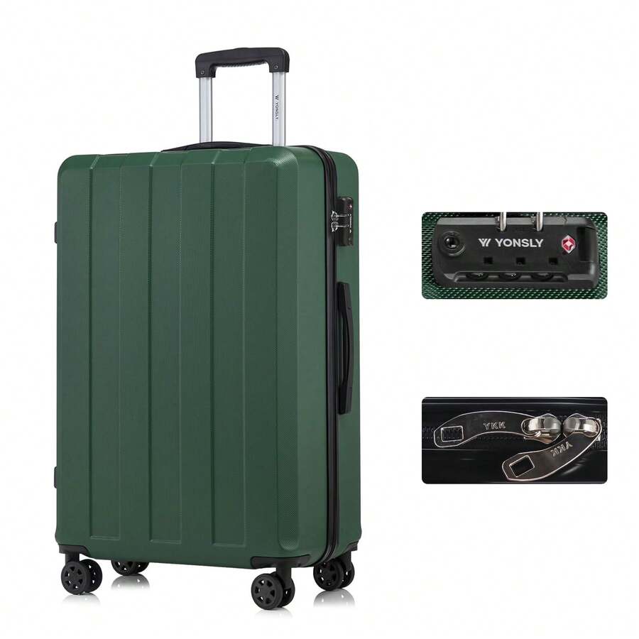 YONSLY Suitcase 20/24/28 Inch With YKK Zipper, TSA Lock, 4 Quiet Wheels, 360° Mesh Compartment, Hard Shell Suitcase, Large Trolley Suitcase, Carry-On Luggage For Holidays, Short Trips And Business Trips - 深綠 - 查看 1