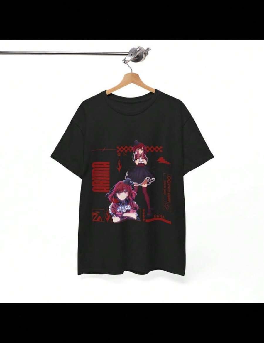 Oshi No Ko Anime T-Shirt Arima Kana Inspired Design Japanese Idol Manga Shirt Otaku Gift Cute Aesthetic Streetwear Fan Art Style Unisex Tee! - Black - View 1