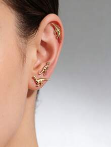 6pcs Fashionable Cute Little Dinosaur Stud Earrings Set, Suitable For Women's Commute And Casual Daily Wear, Classic Versatile Earrings - Yellow Gold - View 3