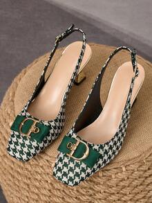 WHDXY Sepatu hak tinggi tanpa bagian belakang dengan hak asimetris 7cm untuk wanita, ujung persegi, hiasan pita dan gesper logam, sepatu pesta elegan yang cocok untuk bepergian, bekerja, kencan, dan pesta. - Hijau - View 5