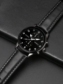 2pcs Men's Casual Quartz Watches, Minimalist Round Dial, Metal PU Strap, Suitable For Men's Holiday Gift And Daily Wear - Black - View 4