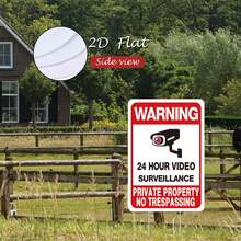 2pcs "Private Property - No Trespassing" Sign, Outdoor CCTV Surveillance Camera Warning Sign, Suitable For Residential And Commercial Premises Security - A - View 1