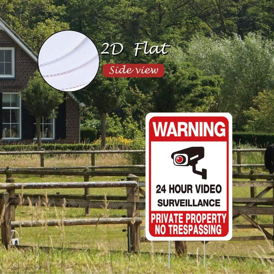 2pcs "Private Property - No Trespassing" Sign, Outdoor CCTV Surveillance Camera Warning Sign, Suitable For Residential And Commercial Premises Security - A - View 1