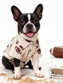 LUCKIE PAL 1pc Casual Football Print Pet Shirt, Suitable For Cats And Dogs Indoor And Outdoor - Apricot - View 14