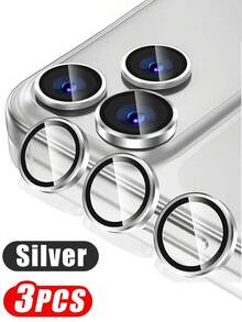 Alloy Black Silver Dark Blue Tempered Glass 3 Packs Camera Lens Protectors Compatible With Iphone 17 Pro/17 Pro Max 9H Tempered Glass Camera Lens Cover Screen Protector With Independent Metal Ring Decorative Accessory Compatible With Phone Cases Spring Gift - Multicolor - View 58