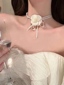 1件装女士山茶花珍珠项链颈链多层花朵颈链配饰 - 彩色 - 查看 4