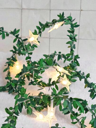 1 pieza Luces de cadena decorativas de hojas verdes de 2m/3m para interiores, luces LED creativas, decoración del hogar, decoración de habitación, decoración de pared para decoración de pared interior, luz ambiental para el Día de la Madre y el Día del Niño, luces LED para decoración de habitación, luces de hadas