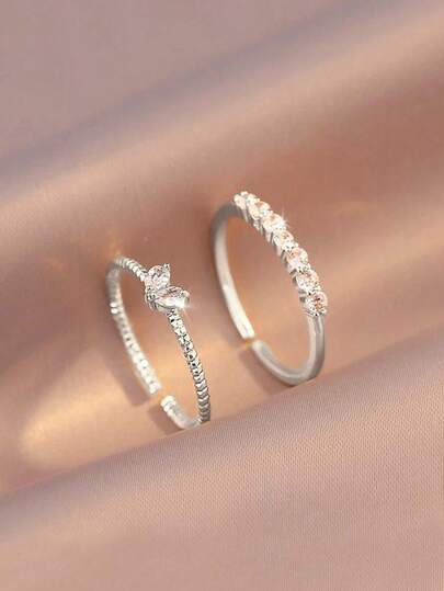 2 adet Minimalist Kalp Şeklinde Açık Yüzük, Kız Çocuklar İçin Şık Kişiselleştirilmiş Yüzükler