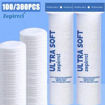 100/300pcs Disposable Round Facial Cleansing Pads, Thickened, Highly Absorbent, Dry & Wet Use, Easy Makeup Removal, Suitable For Daily Cleansing, Care, Can Be Used As Christmas, New Year, Daily Surprise Gifts, 6*6CM