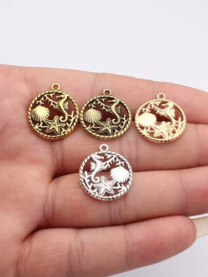 10 chiếc mặt dây chuyền hình sinh vật biển 23x20mm: cá ngựa, sao biển, vỏ sò, san hô, dùng để làm trang sức DIY, vòng cổ, móc khóa, dây điện thoại, vòng tay, phụ kiện làm đồ thủ công.