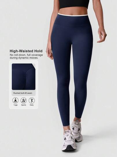 Sodalemon 女士无前缝健身瑜伽紧身裤撞色提臀运动户外休闲活动紧身裤跑步健身运动紧身裤