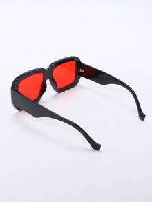 1 Pair Chunky Black Square Sunglasses With Pink Tinted Lenses – Bold Retro Frame With Red Accent Trim, Perfect For Y2K Style, Festival Fashion & Sweet Street Looks - A - 查看 2