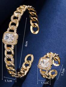 Bộ 2 chiếc nhẫn thời trang cao cấp đính đá Cubic Zirconia, món quà trang sức đeo hàng ngày dành cho phụ nữ. - bộ nhẫn vòng tay - Xem 4