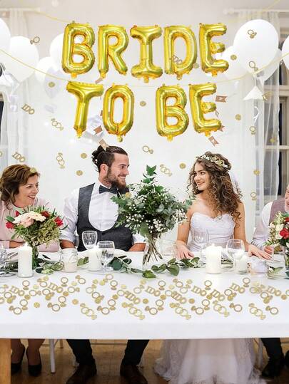 1/10pcs Wedding Balloon Set, Includes Gold "BRIDE TO BE" Balloon Banner And Gold Ring Confetti Mix, Suitable For Wedding, Engagement, Bridal Shower, Bachelorette Party, Indoor/Outdoor Photography Decor