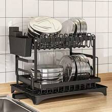 HanTai 2-Tier Dish Drying Rack, Space-Saving Carbon Steel Kitchen Drainer With Drainboard & Cup Holder, Multifunctional Organizer For Countertop - Stylish Black Design - View 10