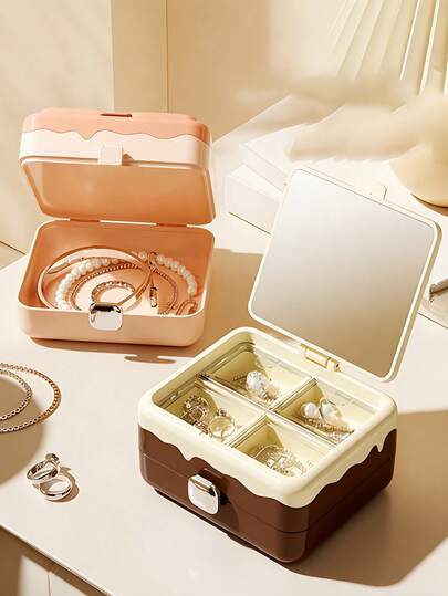 1pc Portable Travel Jewelry Box, Elegant Double-Layer Design Jewelry Case, Suitable For Storing Earrings, Rings And Other Jewelry