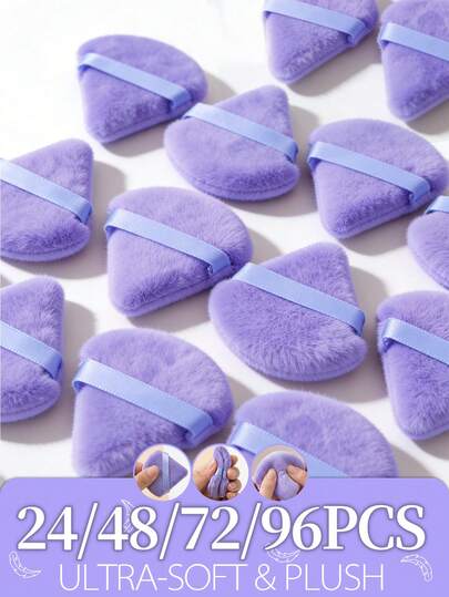 24/48/72/96Pcs Purple Triangle Powder Puff, Soft Reusable Washable Wet Dry Dual Use, Non-Absorbent Cosmetic Puff For Loose Powder Setting Face Body