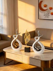 1pc Modern Art Sculpture Statue Decor, White Gold Resin Home Decor For Living Room, Dining Room, Coffee Table, Centerpiece, Farmhouse Style Decoration, Vase For Living Room, Bedroom, Kitchen, Fireplace, Office, Mother's Day Gift, Graduation Gift, Wedding Decoration - Multicolor - View 7