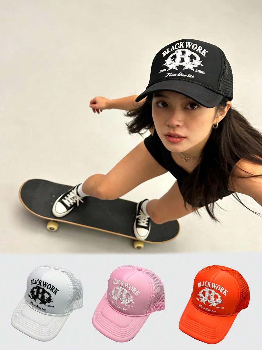 1顶夏季新款字母透气网眼棒球帽，男女通用户外遮阳帽，卡车司机帽 - 棒球帽 - 查看 1