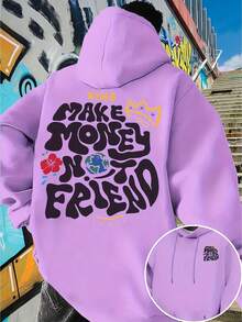 New Men's Fleece Hoodie With Drawstring And Front And Back Print For Autumn And Winter, Machine Washable And Dry Cleanable, Popular Patterns - Simple, Classic, Modern And Fashionable Hoodie - Morado - Ver 2