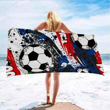 1条女士超大号速干浴巾，透气吸水性强，超细纤维轻便沙滩巾，时尚酷炫足球图案，尺寸：59英寸 x 29英寸 / 150厘米 x 75厘米 - 足球 - 查看 7