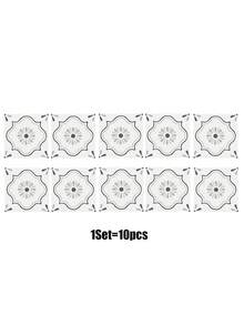 10pcs European Style Minimalist Soft, Heat-Resistant Geometric Outline & Retro Clover Floral Pattern Self-Adhesive Wall Decor Tiles, Suitable For Homestay Decor, Small Space Wall Beautification, Home Decoration - French Milky White - View 4