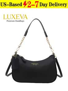 This Fashionable, Classic And Versatile Letter Graphic Design Solid Color PU Waterproof Material Crescent-Shaped Shoulder/Underarm Bag Is Suitable For Shopping And Can Be Worn Crossbody. - 黑色 - 查看 4