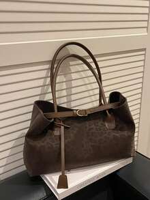 New Versatile Commuter Bag, Leopard Print Stylish Large Capacity Tote Bag, Fashionable High-Sense Handbag & Shoulder Bag - Coffee - View 1