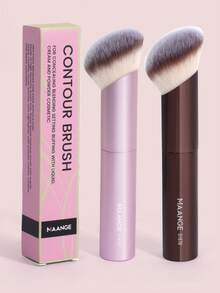 MAANGE 1支/2支装专业铝制面部化妆刷，旅行必备，包含粉底刷、遮瑕刷、修容刷和斜角歌舞伎刷，柔软纤维材质，便携，女士/女孩礼物，粉底刷、遮瑕刷、腮红刷、修容刷、腮红刷、古铜粉刷、散粉刷、粉底刷、腮红刷 - 咖啡棕 - 查看 13