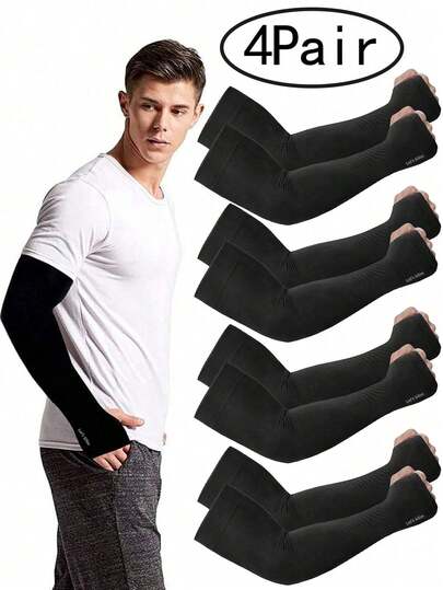 4 đôi ống tay áo dành cho nam và thanh thiếu niên, có lỗ xỏ ngón cái, ống tay áo chống nắng mát mẻ mùa hè, ống tay áo nén dùng cho các hoạt động thể thao ngoài trời, câu cá, che hình xăm, trang phục mùa thu, trang phục Halloween, ống tay áo màu đen làm quà tặng cho nam giới.