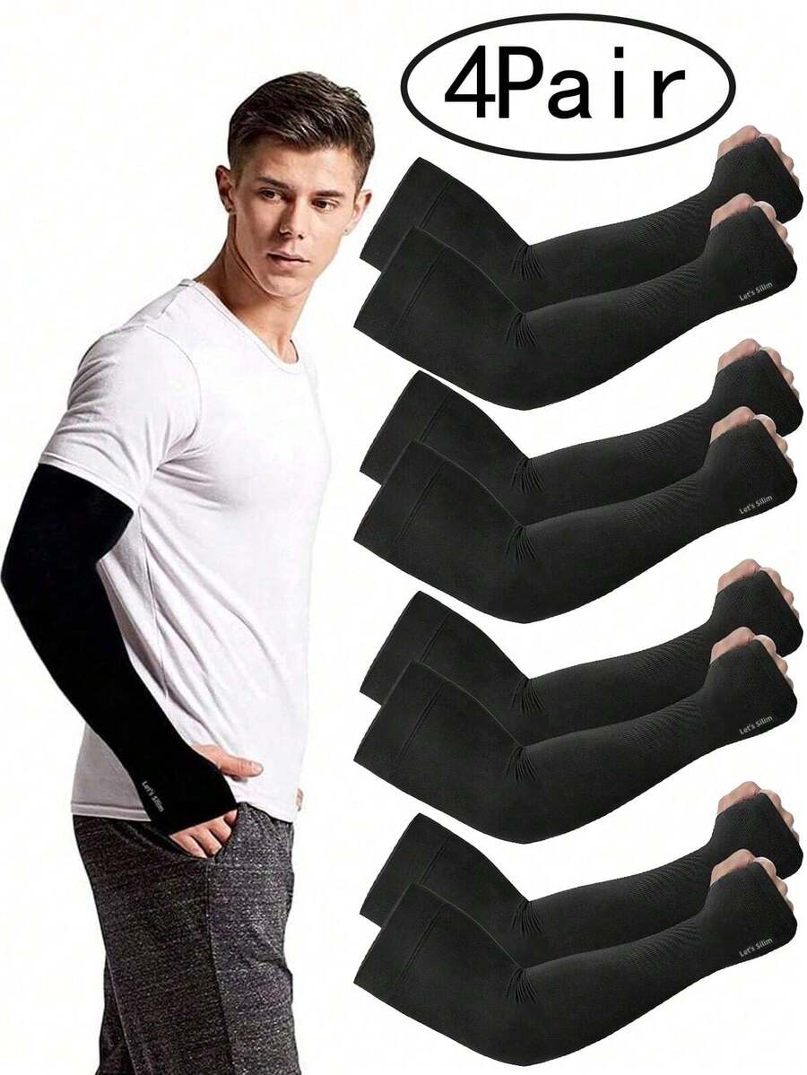 4 双装男士及青少年带拇指孔护臂，夏季清凉防晒护臂，户外运动钓鱼压缩护臂，遮盖纹身，秋季服装万圣节服装，黑色男士护臂礼物 - A - 查看 1