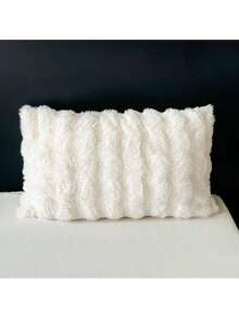 1/2pcs Plush Rabbit Fur Pillow Cover, Suitable For Sofa Decor, Bed Pillow, Zipper Closure, Soft & Smooth Velvet Texture, Cozy Feel - White - View 4