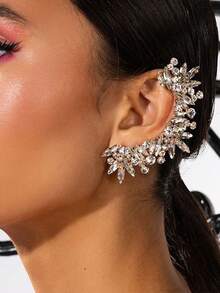 1 Pc Valentine's Day Gift: Stylish Silvery-Plated Earrings, Entirely Set With Rhinestones - High-End And Versatile, Suitable For Those Without Pierced Ears - Sparkling And Elegant Clip-On Earrings - Gold - View 7