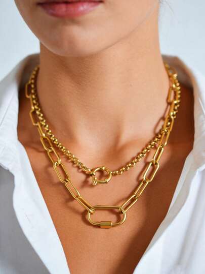 MECYLIFE 1 pieza Collar de cadena DIY, collar de cadena de clip de papel de acero inoxidable para mujeres, joyería versátil personalizable