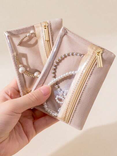 2个装简约轻便便携首饰收纳袋，高品质面料，稳固耐用，适合通勤、外出、居家、日常户外旅行，可分类收纳手链、耳环、戒指等首饰，女士实用迷你收纳袋，适合日常节日、首饰盒、珠宝、婚礼、首饰架、首饰收纳整理器、首饰收纳、戒指盒