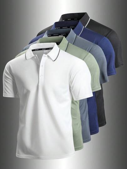 1 pieza Camisa polo de manga corta casual, de negocios y deportiva para hombre, con estilo de novio, suave, transpirable, resistente a las arrugas y a las pelusas, para verano