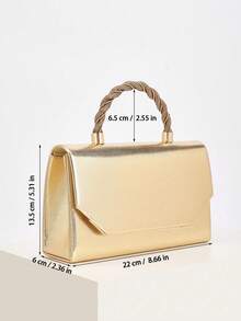 REMANLAND Minimalist And Sleek PU Clutch With Twisted Crystal Handle And Envelope Flap, Featuring Clean Lines, A Refined Metallic PU Finish, Streamlined Twisted Crystal Handle And Timeless Envelope Silhouette. It Is The Best Gift For Women - Gold - View 4