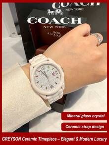 Coach GREYSON Series Women's Watch, Pink Case Pink Ceramic Strap - 粉色 - 查看 1