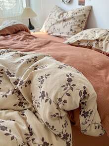 Bộ ga trải giường bằng polyester mềm mại, họa tiết lá nâu, màu kem và nâu sô cô la, phong cách đồng quê Pháp, bao gồm 1 vỏ chăn + 2 vỏ gối, phù hợp cho mọi mùa, vỏ chăn và vỏ gối không kèm ruột chăn. - Màu Cam cháy - Xem 5