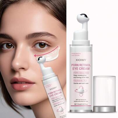 Xioimy 15毫升鲑鱼DNA胶原蛋白眼霜，富含鲑鱼DNA、透明质酸和胶原蛋白，有助于抚平、柔嫩和提亮眼周肌肤，适合所有肤质。