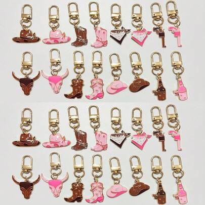 5/8/16/32pcs Vintage Western Style Key Chains - With Bull Skull, Cowboy Boot, Cowboy Hat Pendants, Suitable For Daily Use And Gift Giving